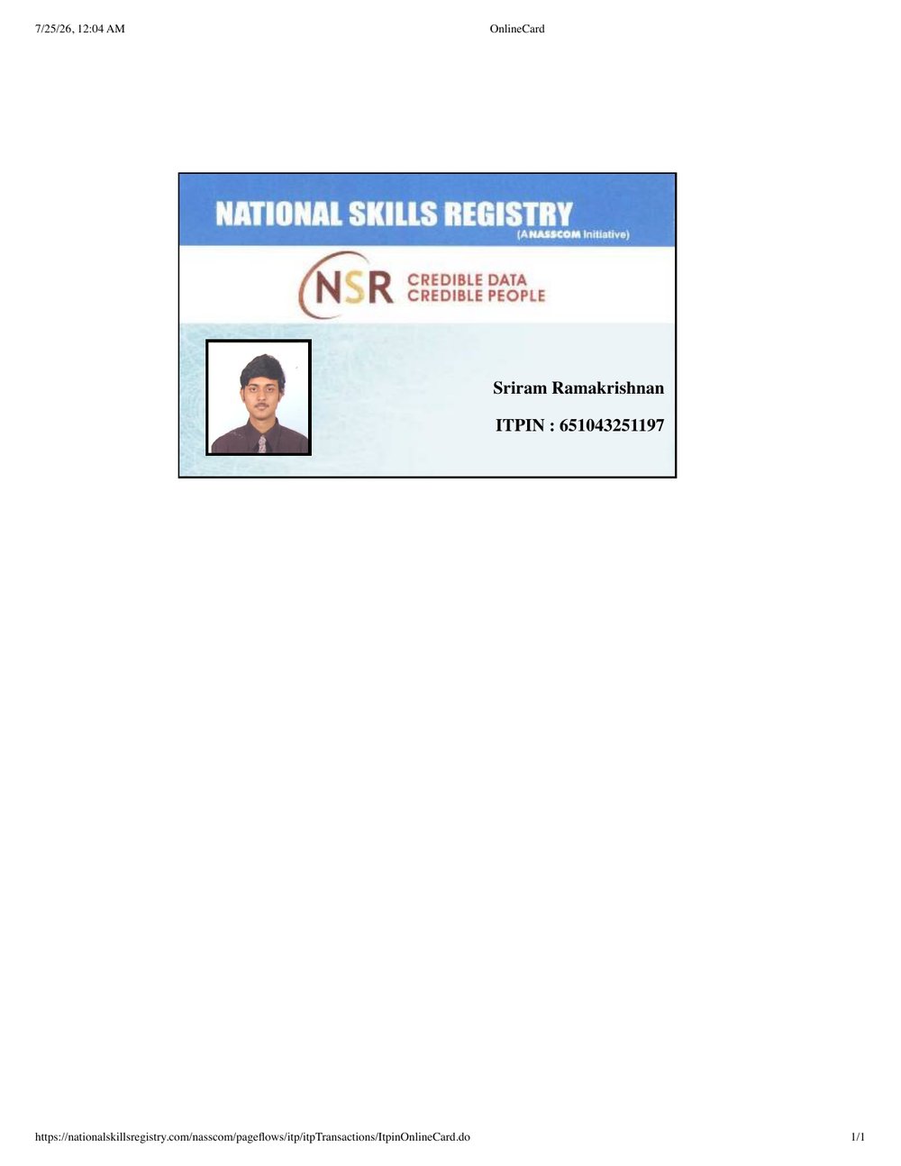 NASSCOM Lifetime Membership Card