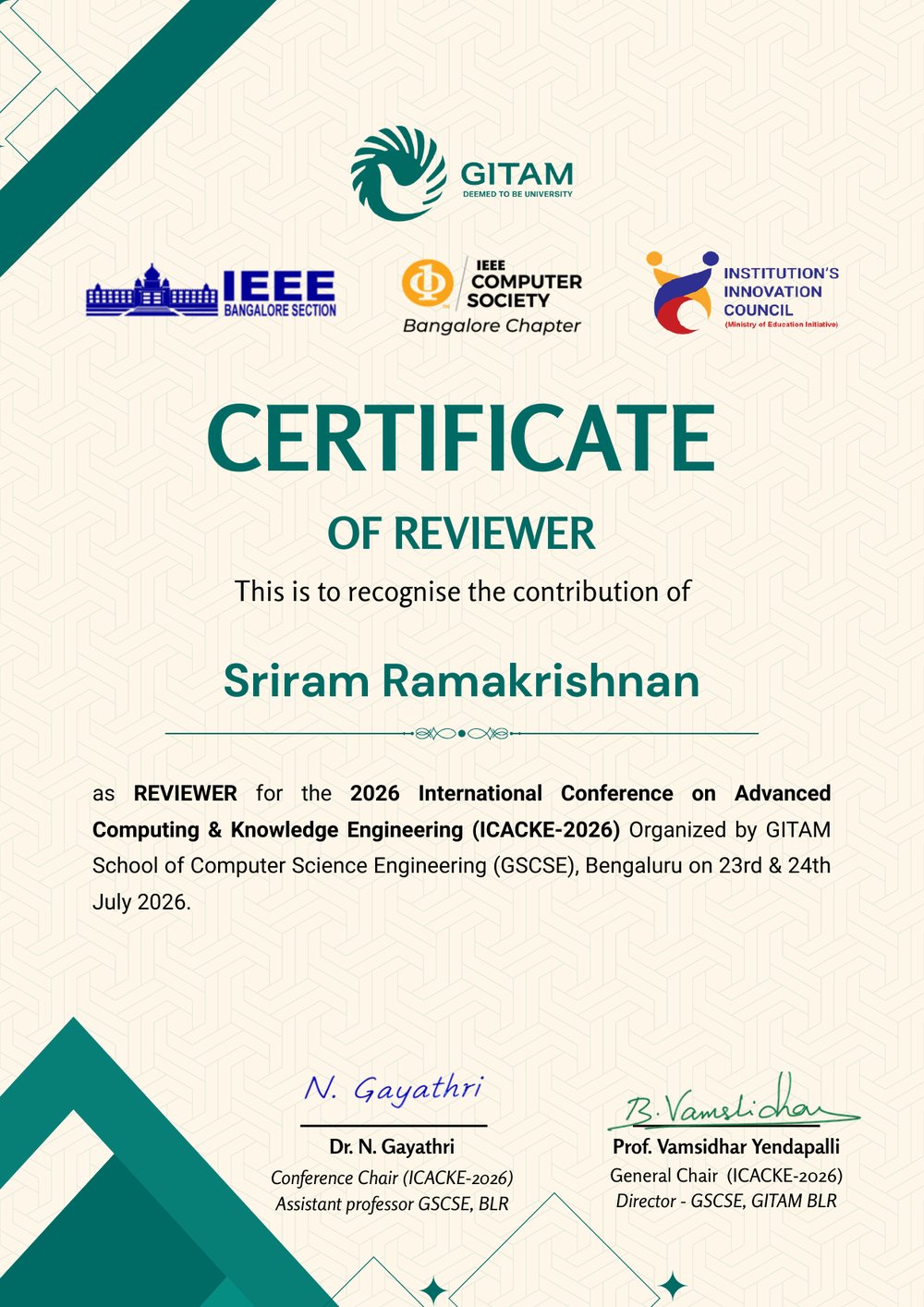 ICACKE 2026 Reviewer Certificate