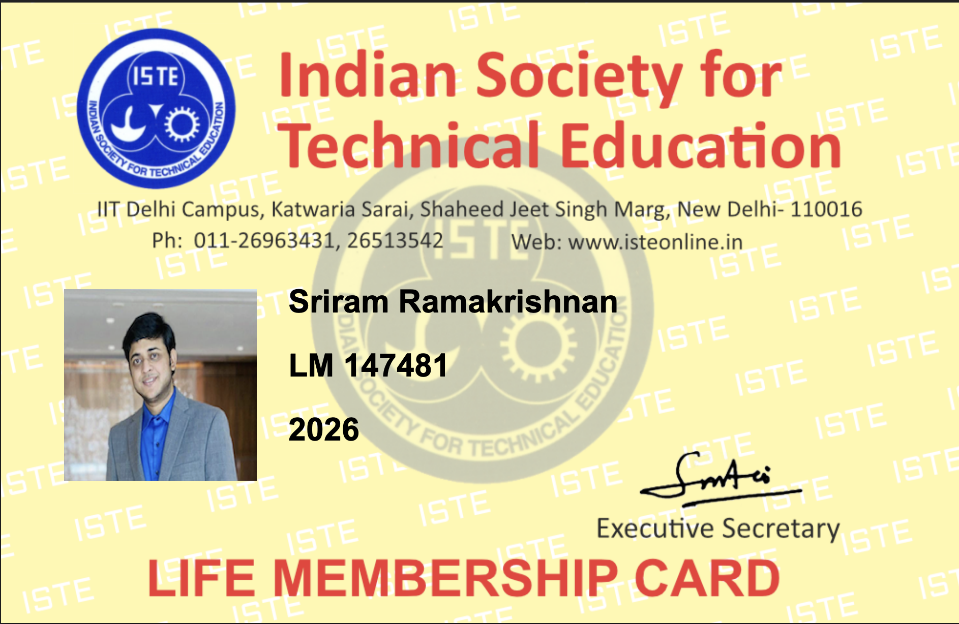 ISTE Life Membership Card